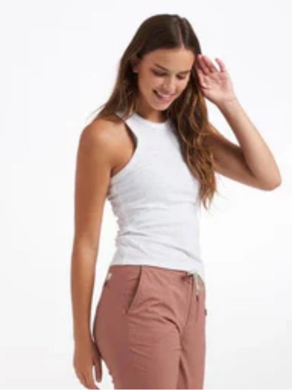 Vuori White Ribbed High-Neck Tank